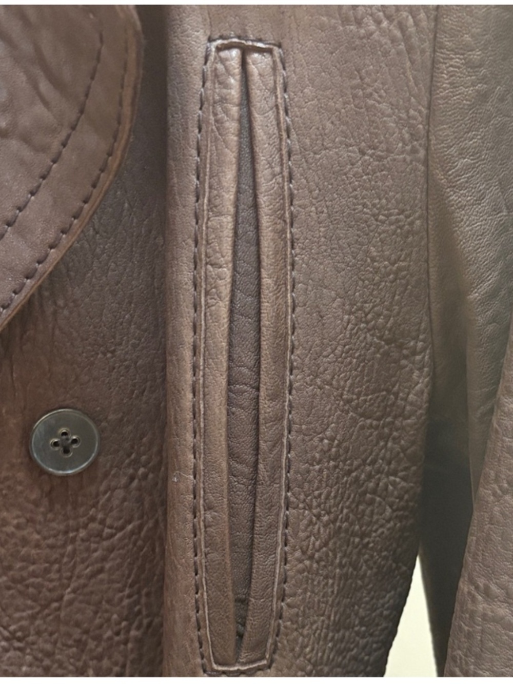 OFF-PR STYLE MEN'S BROWN LEATHER DOUBLE-BREASTED COAT SIZE 48 - Picture 9 of 16